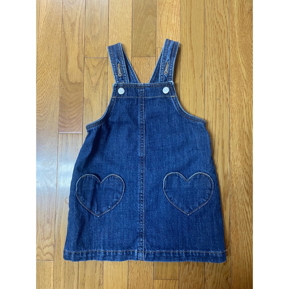 Old Navy‎ Kids Denim Jumper Dress Medium Wash Heart Pockets Blue 2T